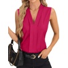 image:imageLYANER Womens Dressy Tank Tops V Neck Pleated Sleeveless Work Shirt Business Casual BlouseRose