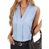 image:imageLYANER Womens Dressy Tank Tops V Neck Pleated Sleeveless Work Shirt Business Casual BlouseSolid Baby Blue