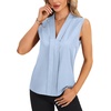 image:imageLYANER Womens Dressy Tank Tops V Neck Pleated Sleeveless Work Shirt Business Casual BlouseSolid Baby Blue