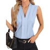 image:imageLYANER Womens Dressy Tank Tops V Neck Pleated Sleeveless Work Shirt Business Casual BlouseSolid Baby Blue