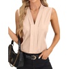 image:imageLYANER Womens Dressy Tank Tops V Neck Pleated Sleeveless Work Shirt Business Casual BlouseSolid Beige