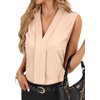 image:imageLYANER Womens Dressy Tank Tops V Neck Pleated Sleeveless Work Shirt Business Casual BlouseSolid Beige