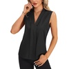 image:imageLYANER Womens Dressy Tank Tops V Neck Pleated Sleeveless Work Shirt Business Casual BlouseSolid Black