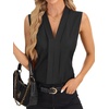 image:imageLYANER Womens Dressy Tank Tops V Neck Pleated Sleeveless Work Shirt Business Casual BlouseSolid Black