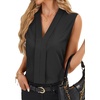 image:imageLYANER Womens Dressy Tank Tops V Neck Pleated Sleeveless Work Shirt Business Casual BlouseSolid Black