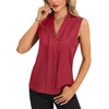 image:imageLYANER Womens Dressy Tank Tops V Neck Pleated Sleeveless Work Shirt Business Casual BlouseSolid Burgundy