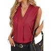 image:imageLYANER Womens Dressy Tank Tops V Neck Pleated Sleeveless Work Shirt Business Casual BlouseSolid Burgundy
