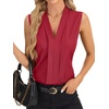 image:imageLYANER Womens Dressy Tank Tops V Neck Pleated Sleeveless Work Shirt Business Casual BlouseSolid Burgundy