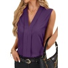 image:imageLYANER Womens Dressy Tank Tops V Neck Pleated Sleeveless Work Shirt Business Casual BlouseSolid Dark Purple