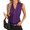 image:imageLYANER Womens Dressy Tank Tops V Neck Pleated Sleeveless Work Shirt Business Casual BlouseSolid Dark Purple