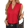 image:imageLYANER Womens Dressy Tank Tops V Neck Pleated Sleeveless Work Shirt Business Casual BlouseSolid Solid Red
