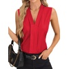 image:imageLYANER Womens Dressy Tank Tops V Neck Pleated Sleeveless Work Shirt Business Casual BlouseSolid Solid Red