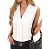 image:imageLYANER Womens Dressy Tank Tops V Neck Pleated Sleeveless Work Shirt Business Casual BlouseSolid White