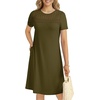 image:imageLYANER Womens Eyelet Lace Round Neck Short Sleeve A Line Casual Shift Midi Dress with PocketsArmy Green