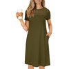 image:imageLYANER Womens Eyelet Lace Round Neck Short Sleeve A Line Casual Shift Midi Dress with PocketsArmy Green