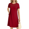 image:imageLYANER Womens Eyelet Lace Round Neck Short Sleeve A Line Casual Shift Midi Dress with PocketsBurgundy