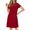 image:imageLYANER Womens Eyelet Lace Round Neck Short Sleeve A Line Casual Shift Midi Dress with PocketsBurgundy