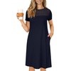 image:imageLYANER Womens Eyelet Lace Round Neck Short Sleeve A Line Casual Shift Midi Dress with PocketsDark Blue