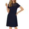image:imageLYANER Womens Eyelet Lace Round Neck Short Sleeve A Line Casual Shift Midi Dress with PocketsDark Blue