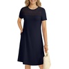 image:imageLYANER Womens Eyelet Lace Round Neck Short Sleeve A Line Casual Shift Midi Dress with PocketsDark Blue