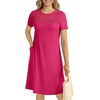 image:imageLYANER Womens Eyelet Lace Round Neck Short Sleeve A Line Casual Shift Midi Dress with PocketsDark Rose Red
