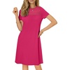 image:imageLYANER Womens Eyelet Lace Round Neck Short Sleeve A Line Casual Shift Midi Dress with PocketsDark Rose Red