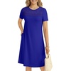image:imageLYANER Womens Eyelet Lace Round Neck Short Sleeve A Line Casual Shift Midi Dress with PocketsRoyal Blue