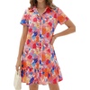 image:imageLYANER Womens Floral Collared V Neck Button Down Short Sleeve Sundress Beach Mini Dress with PocketsCoral Pink