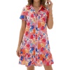 image:imageLYANER Womens Floral Collared V Neck Button Down Short Sleeve Sundress Beach Mini Dress with PocketsCoral Pink