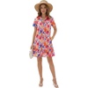image:imageLYANER Womens Floral Collared V Neck Button Down Short Sleeve Sundress Beach Mini Dress with PocketsCoral Pink
