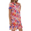 image:imageLYANER Womens Floral Collared V Neck Button Down Short Sleeve Sundress Beach Mini Dress with PocketsCoral Pink