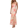 image:imageLYANER Womens Floral Mesh Spaghetti Strap Bodycon Wedding Guest Long DressChampagne