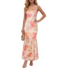 image:imageLYANER Womens Floral Mesh Spaghetti Strap Bodycon Wedding Guest Long DressChampagne