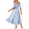 image:imageLYANER Womens Floral Off Shoulder Puff Sleeve A Line Ruched Ruffle Layered Boho Long DressBlue