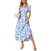 image:imageLYANER Womens Floral Off Shoulder Puff Sleeve A Line Ruched Ruffle Layered Boho Long DressBlue