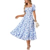 image:imageLYANER Womens Floral Off Shoulder Puff Sleeve A Line Ruched Ruffle Layered Boho Long DressBlue