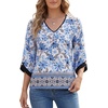 image:imageLYANER Womens Floral Print V Neck 34 Sleeve Loose Fit Boho Blouse Top ShirtsBlue