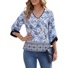 image:imageLYANER Womens Floral Print V Neck 34 Sleeve Loose Fit Boho Blouse Top ShirtsBlue
