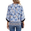 image:imageLYANER Womens Floral Print V Neck 34 Sleeve Loose Fit Boho Blouse Top ShirtsBlue