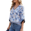 image:imageLYANER Womens Floral Print V Neck 34 Sleeve Loose Fit Boho Blouse Top ShirtsBlue