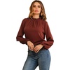 image:imageLYANER Womens Frill Mock Neck Flounce Long Sleeve Solid Blouse Office Shirt TopCaramel