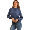 image:imageLYANER Womens Frill Mock Neck Flounce Long Sleeve Solid Blouse Office Shirt TopDusty Blue