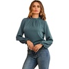 image:imageLYANER Womens Frill Mock Neck Flounce Long Sleeve Solid Blouse Office Shirt TopTurquoise