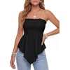 image:imageLYANER Womens Frill Shirred Ruffle Hem Strapless Tube Top Sleeveless Pleated Peplum Bandeau BlouseBlack