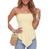 image:imageLYANER Womens Frill Shirred Ruffle Hem Strapless Tube Top Sleeveless Pleated Peplum Bandeau BlouseChampagne