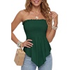 image:imageLYANER Womens Frill Shirred Ruffle Hem Strapless Tube Top Sleeveless Pleated Peplum Bandeau BlouseDark Green