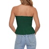 image:imageLYANER Womens Frill Shirred Ruffle Hem Strapless Tube Top Sleeveless Pleated Peplum Bandeau BlouseDark Green