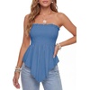 image:imageLYANER Womens Frill Shirred Ruffle Hem Strapless Tube Top Sleeveless Pleated Peplum Bandeau BlouseDenim Blue