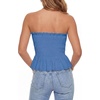 image:imageLYANER Womens Frill Shirred Ruffle Hem Strapless Tube Top Sleeveless Pleated Peplum Bandeau BlouseDenim Blue