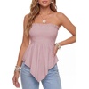 image:imageLYANER Womens Frill Shirred Ruffle Hem Strapless Tube Top Sleeveless Pleated Peplum Bandeau BlouseDusty Pink